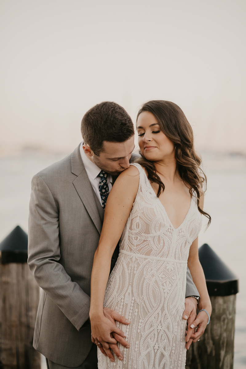 Stunning bride and groom wedding portraits at the Annapolis Waterfront Hotel in Annapolis, Maryland by Britney Clause Photography