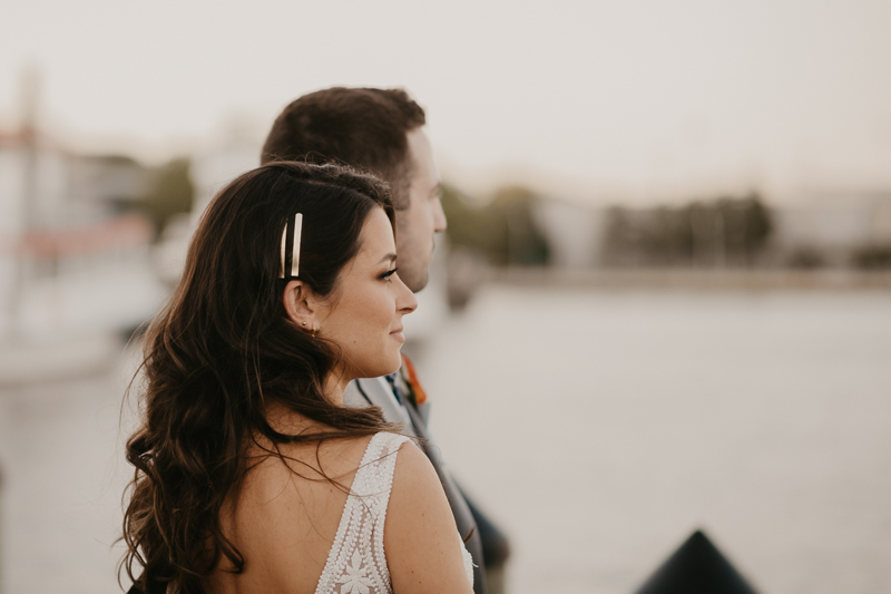 Stunning bride and groom wedding portraits at the Annapolis Waterfront Hotel in Annapolis, Maryland by Britney Clause Photography