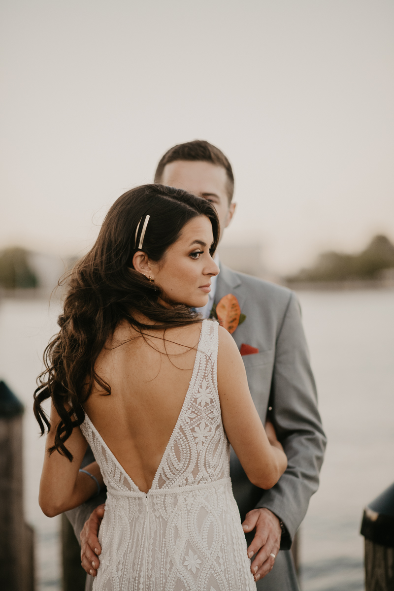 Stunning bride and groom wedding portraits at the Annapolis Waterfront Hotel in Annapolis, Maryland by Britney Clause Photography