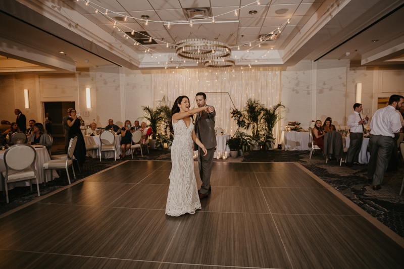 A stunning waterfront wedding reception at the Annapolis Waterfront Hotel in Annapolis, Maryland by Britney Clause Photography