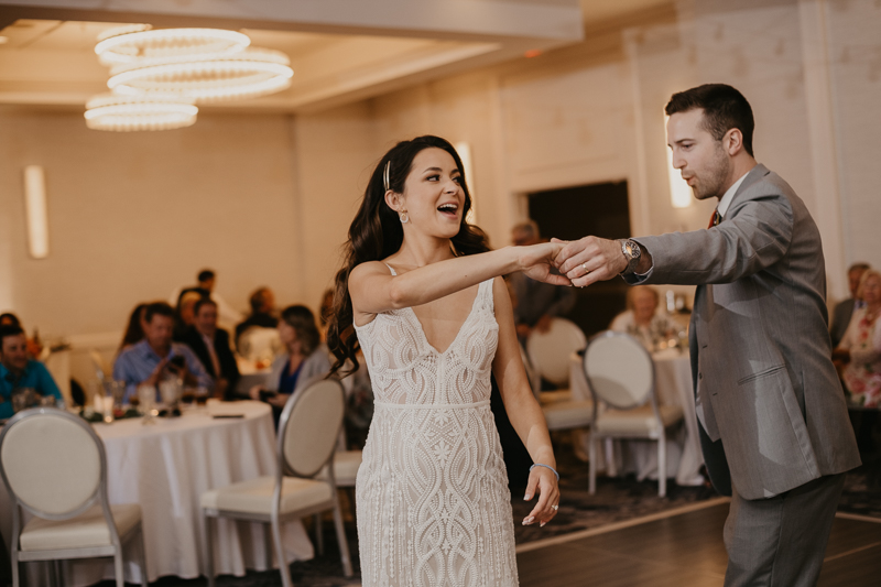 A stunning waterfront wedding reception at the Annapolis Waterfront Hotel in Annapolis, Maryland by Britney Clause Photography