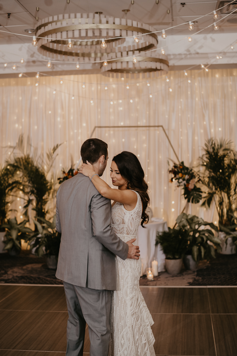 A stunning waterfront wedding reception at the Annapolis Waterfront Hotel in Annapolis, Maryland by Britney Clause Photography