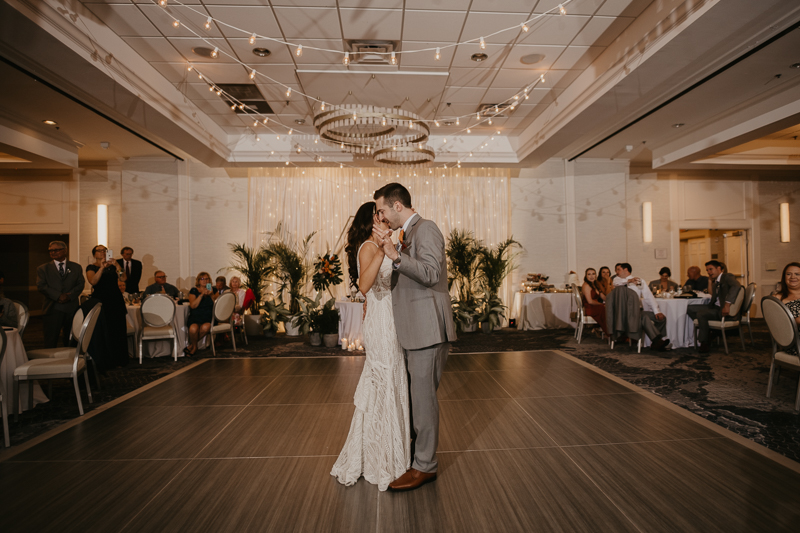 A stunning waterfront wedding reception at the Annapolis Waterfront Hotel in Annapolis, Maryland by Britney Clause Photography