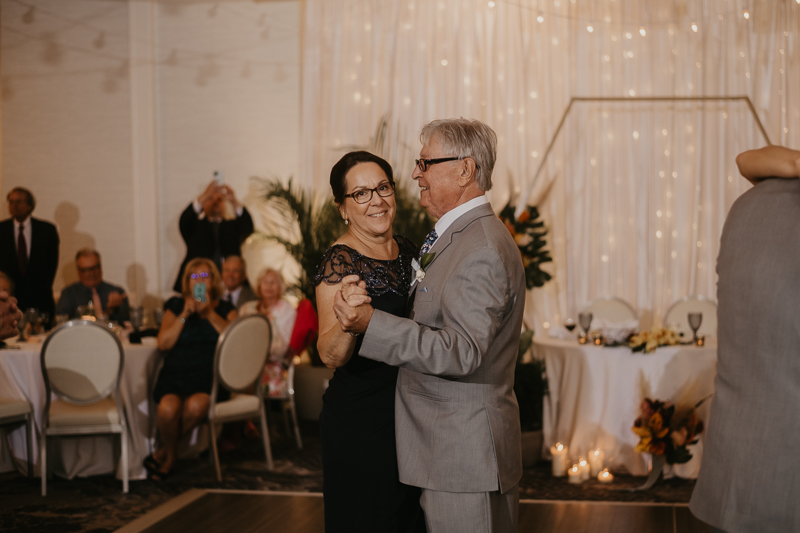 A stunning waterfront wedding reception at the Annapolis Waterfront Hotel in Annapolis, Maryland by Britney Clause Photography