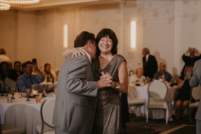 A stunning waterfront wedding reception at the Annapolis Waterfront Hotel in Annapolis, Maryland by Britney Clause Photography