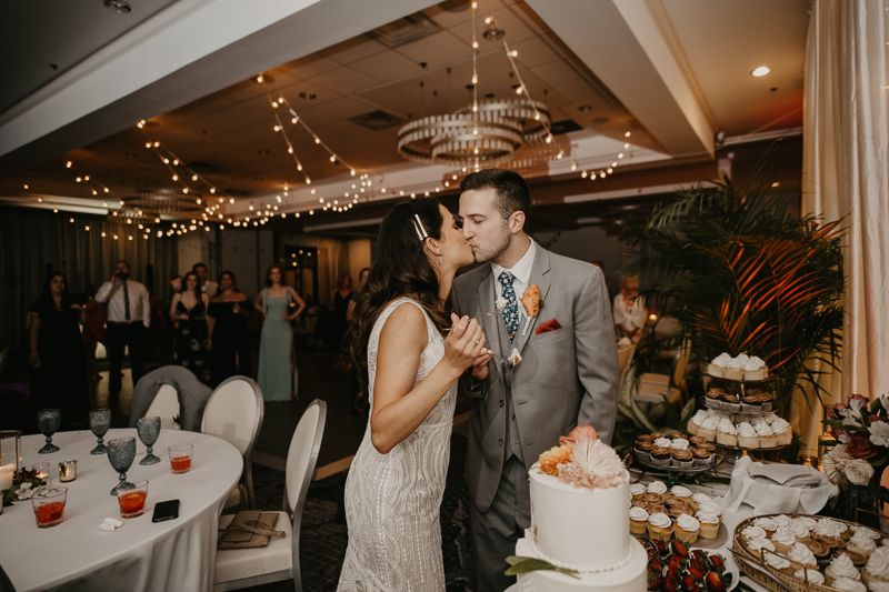 An exciting evening wedding reception by Toussaint Productions at the Annapolis Waterfront Hotel in Annapolis, Maryland by Britney Clause Photography