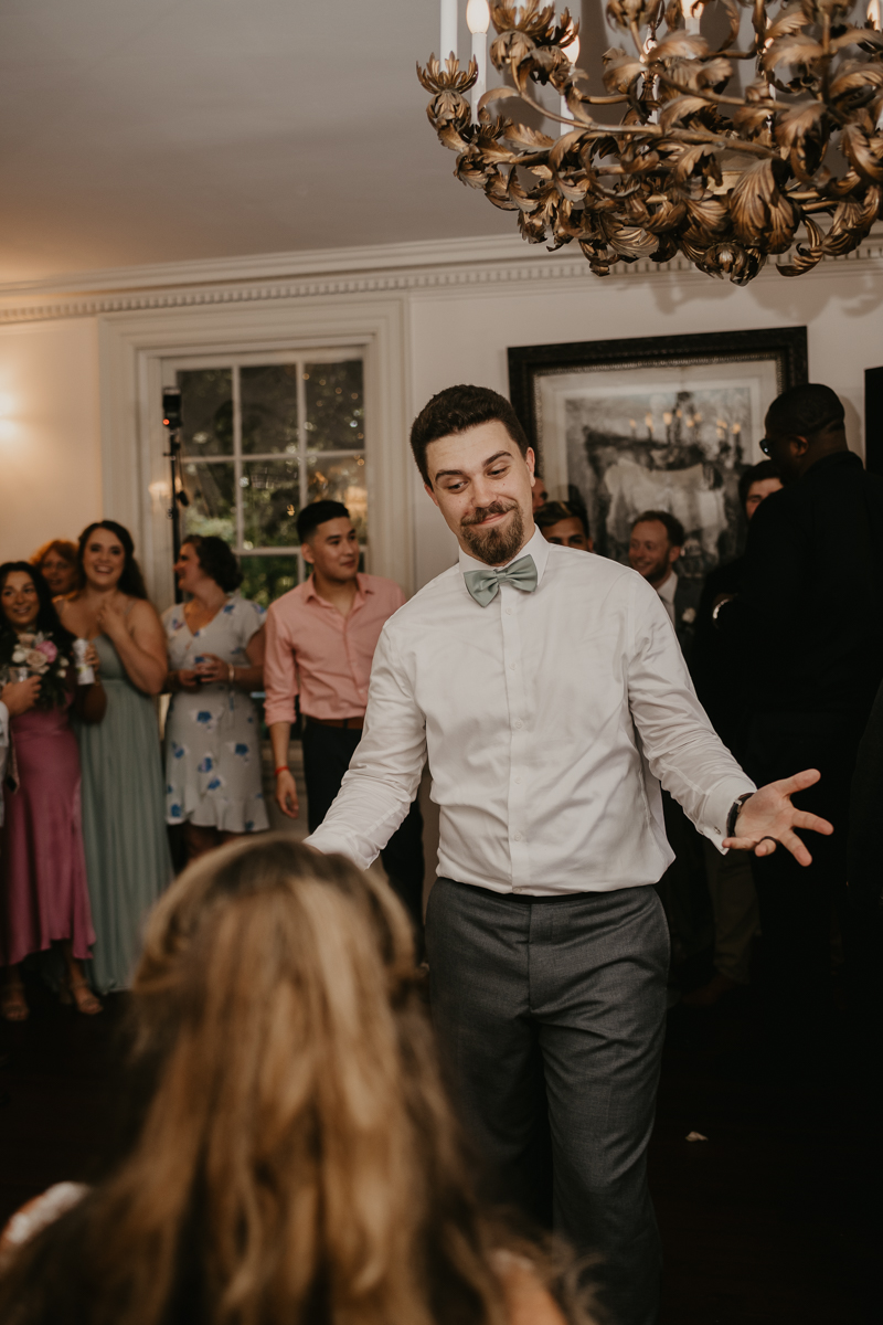 An exciting evening wedding reception by DJ Jason Burns at the Liriodendron Mansion in Bel Air, Maryland by Britney Clause Photography