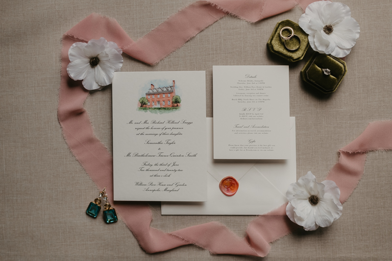 Beautiful colorful wedding details at a private residence for a William Paca House Wedding in Annapolis, Maryland by Britney Clause Photography