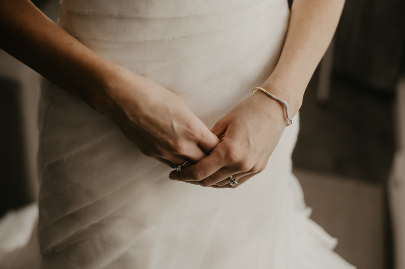 A bride getting ready at a private residence for a William Paca House Wedding in Annapolis, Maryland by Britney Clause Photography