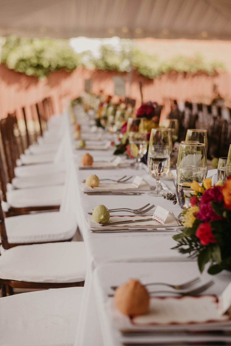 Gorgeous garden wedding reception decor at the William Paca House Wedding in Annapolis, Maryland by Britney Clause Photography