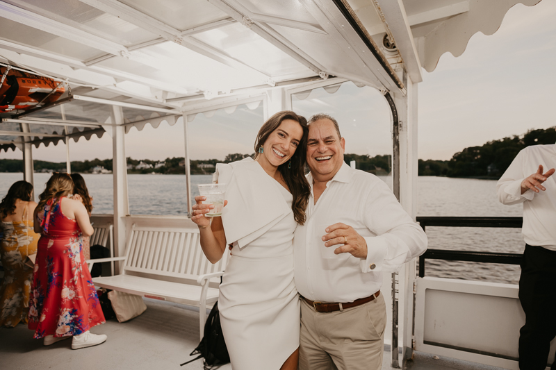 An exciting evening wedding reception by Watershed Entertainment and Timmie Metz Band on the Harbor Queen boat in Annapolis, Maryland by Britney Clause Photography