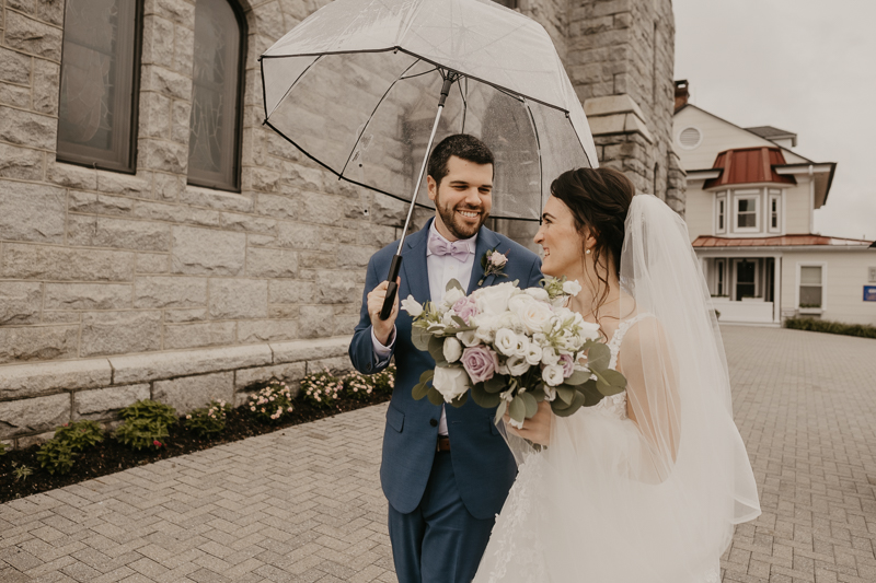 Beautiful bride and groom portraits at St. Augustine Church in Elkridge, Maryland by Britney Clause Photography