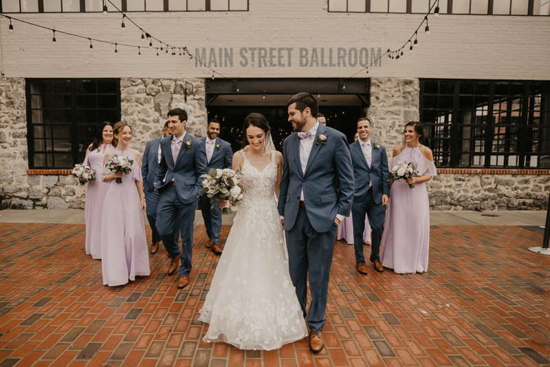 Beautiful bridal party portraits at Main Street Ballroom in Ellicott City, Maryland by Britney Clause Photography