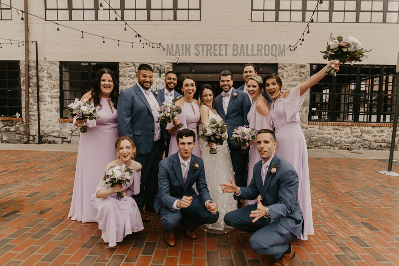 Beautiful bridal party portraits at Main Street Ballroom in Ellicott City, Maryland by Britney Clause Photography