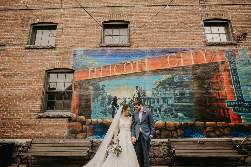 Stunning bride and groom wedding portraits at Main Street Ballroom in Ellicott City, Maryland by Britney Clause Photography