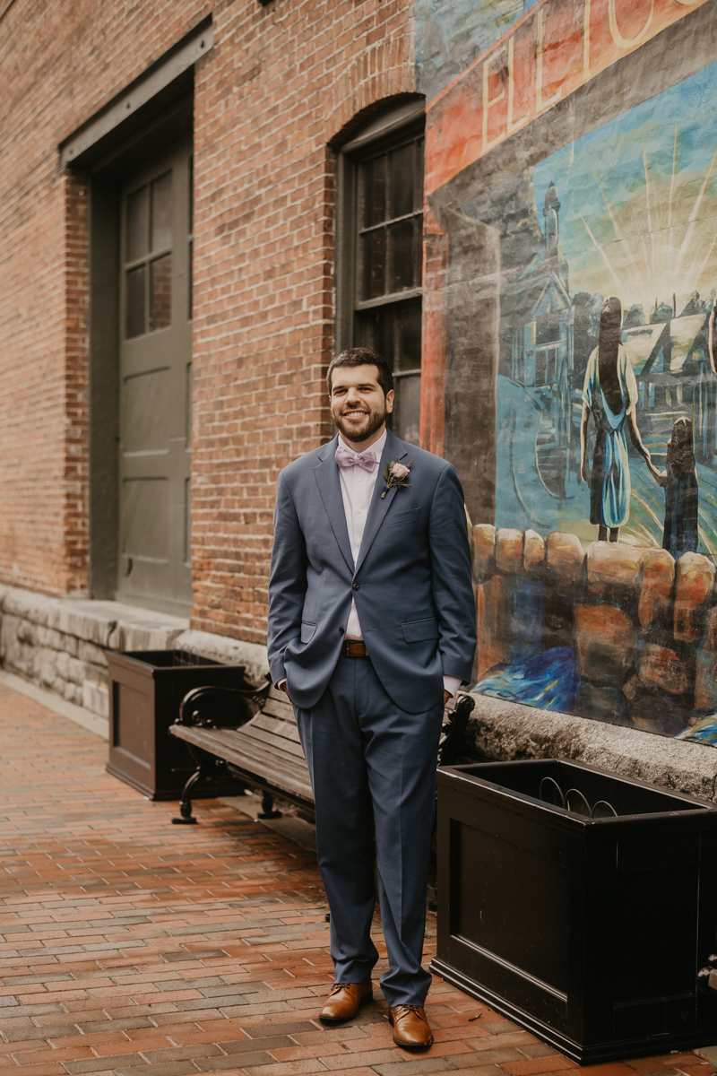 Stunning bride and groom wedding portraits at Main Street Ballroom in Ellicott City, Maryland by Britney Clause Photography