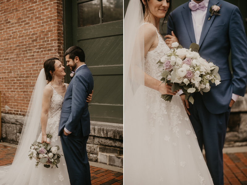 Gorgeous bridal bouquet by Rhonda Kaplan Floral Design at Main Street Ballroom in Ellicott City, Maryland by Britney Clause Photography