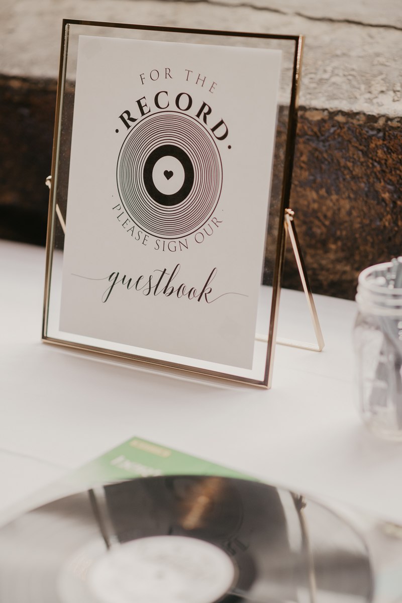 Gorgeous industrial wedding reception decor at Main Street Ballroom in Ellicott City, Maryland by Britney Clause Photography