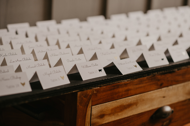 Gorgeous industrial wedding reception decor at Main Street Ballroom in Ellicott City, Maryland by Britney Clause Photography