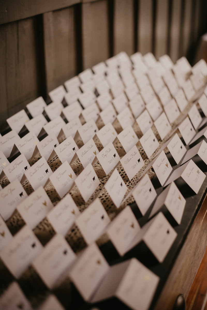 Gorgeous industrial wedding reception decor at Main Street Ballroom in Ellicott City, Maryland by Britney Clause Photography