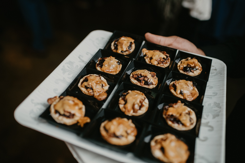 Gorgeous industrial wedding reception food by Putting on the Ritz at Main Street Ballroom in Ellicott City, Maryland by Britney Clause Photography