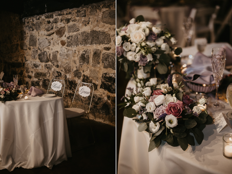 Gorgeous industrial wedding reception decor at Main Street Ballroom in Ellicott City, Maryland by Britney Clause Photography