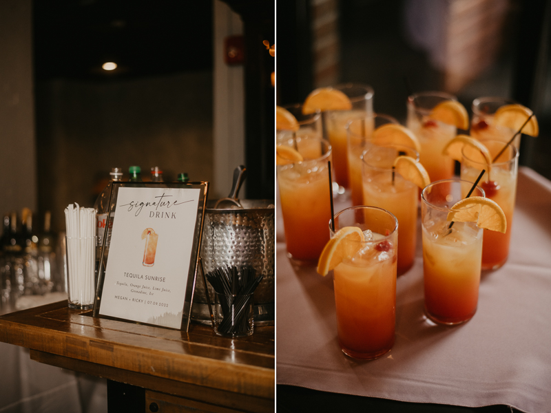 Gorgeous industrial wedding reception decor at Main Street Ballroom in Ellicott City, Maryland by Britney Clause Photography