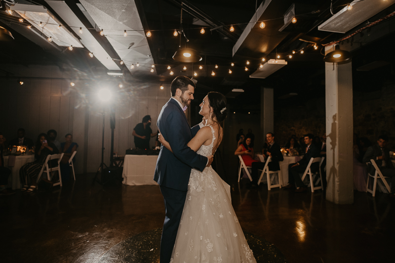 An exciting evening wedding reception by DJ Drew Albins from BMore for the Record at Main Street Ballroom in Ellicott City, Maryland by Britney Clause Photography