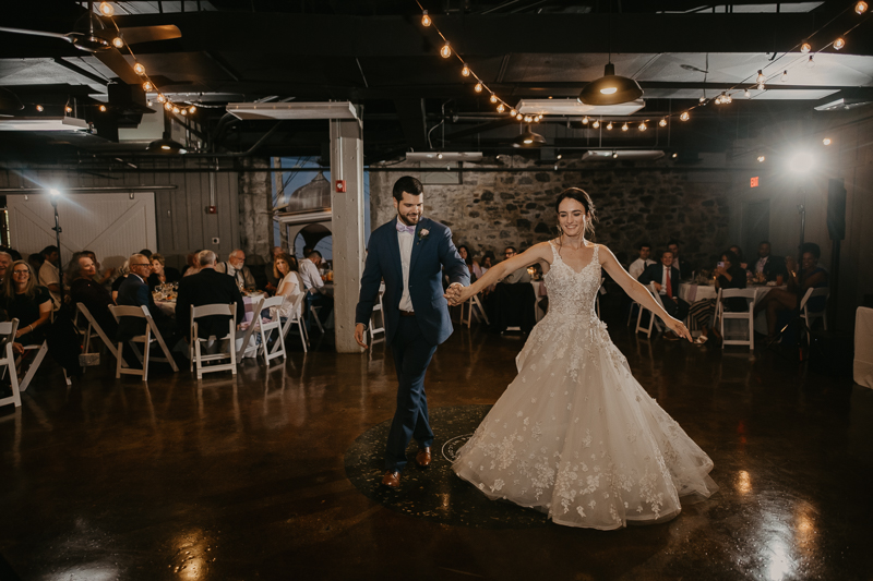 An exciting evening wedding reception by DJ Drew Albins from BMore for the Record at Main Street Ballroom in Ellicott City, Maryland by Britney Clause Photography