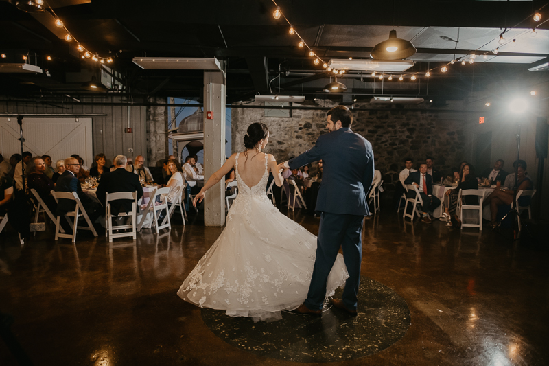 An exciting evening wedding reception by DJ Drew Albins from BMore for the Record at Main Street Ballroom in Ellicott City, Maryland by Britney Clause Photography