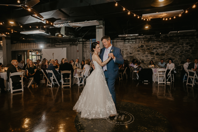 An exciting evening wedding reception by DJ Drew Albins from BMore for the Record at Main Street Ballroom in Ellicott City, Maryland by Britney Clause Photography