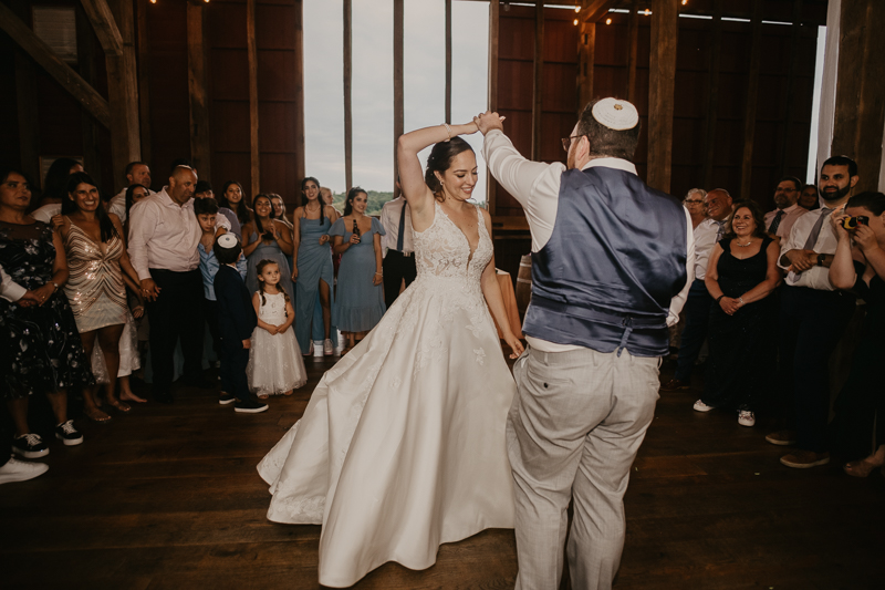 An exciting evening wedding reception by Purnell from Washington Talent at Dulany's Overlook in Frederick, Maryland by Britney Clause Photography