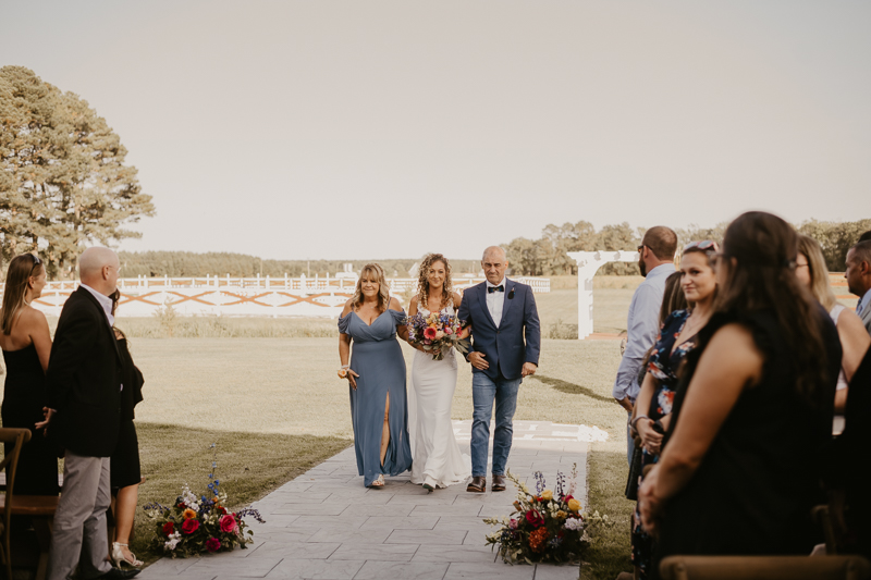 Amazing boho country wedding ceremony at Castle Farm in Snow Hill, Maryland by Britney Clause Photography