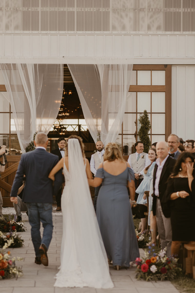 Amazing boho country wedding ceremony at Castle Farm in Snow Hill, Maryland by Britney Clause Photography