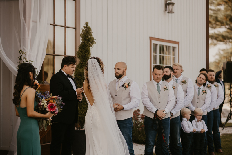 Amazing boho country wedding ceremony at Castle Farm in Snow Hill, Maryland by Britney Clause Photography