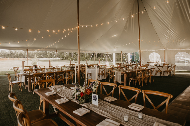 Gorgeous boho country reception decor at Castle Farm in Snow Hill, Maryland by Britney Clause Photography