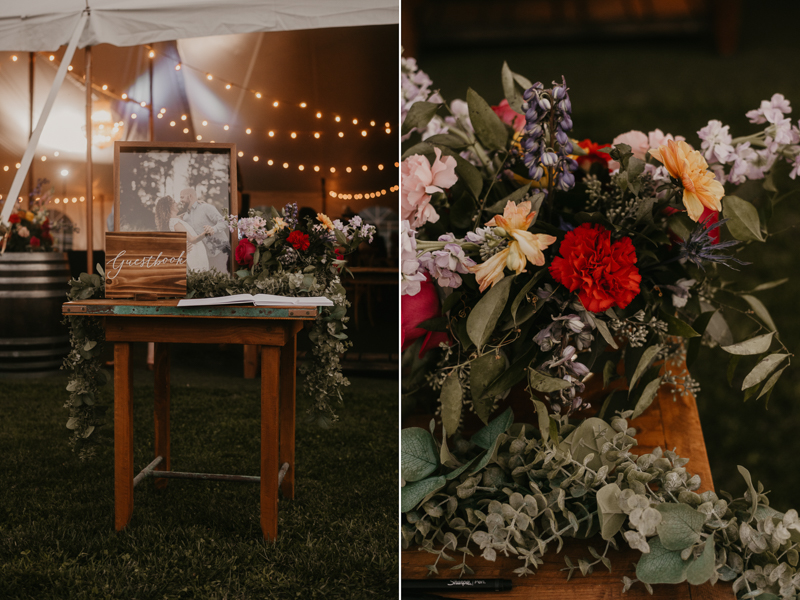 Gorgeous boho country reception decor at Castle Farm in Snow Hill, Maryland by Britney Clause Photography
