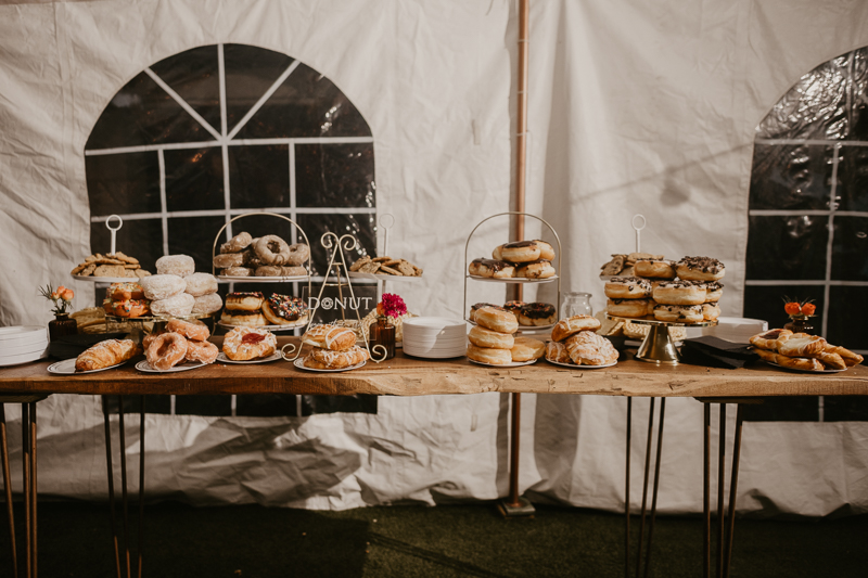 Delicious wedding donut desserts at Castle Farm in Snow Hill, Maryland by Britney Clause Photography