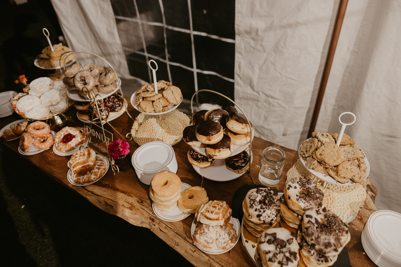 Delicious wedding donut desserts at Castle Farm in Snow Hill, Maryland by Britney Clause Photography