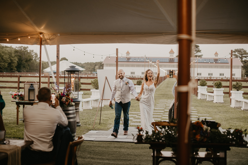 A stunning boho country wedding reception at Castle Farm in Snow Hill, Maryland by Britney Clause Photography