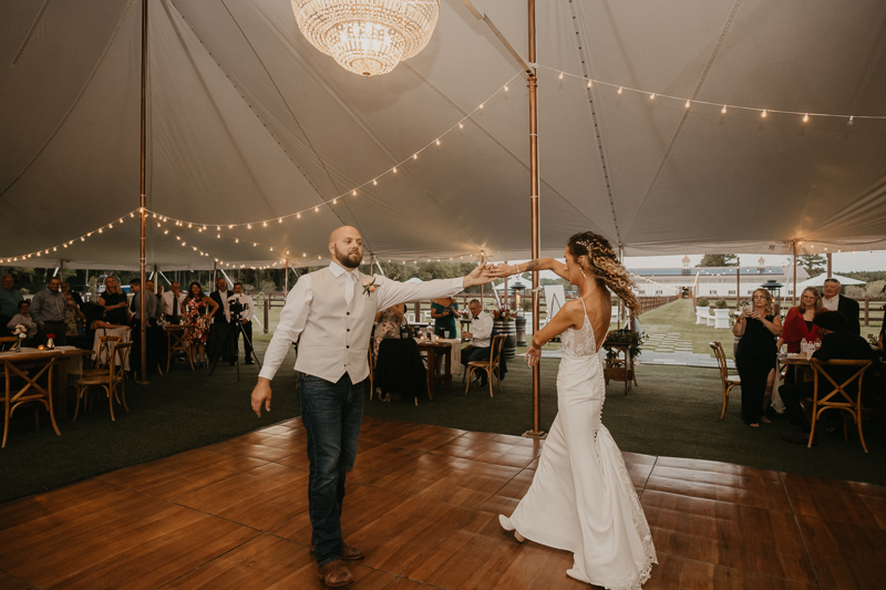 A stunning boho country wedding reception at Castle Farm in Snow Hill, Maryland by Britney Clause Photography