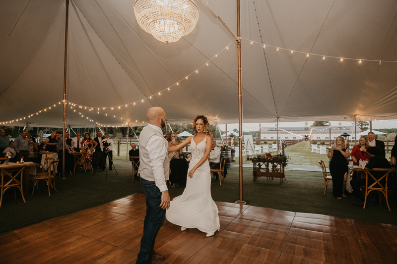 A stunning boho country wedding reception at Castle Farm in Snow Hill, Maryland by Britney Clause Photography