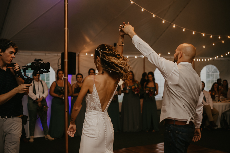 A stunning boho country wedding reception at Castle Farm in Snow Hill, Maryland by Britney Clause Photography