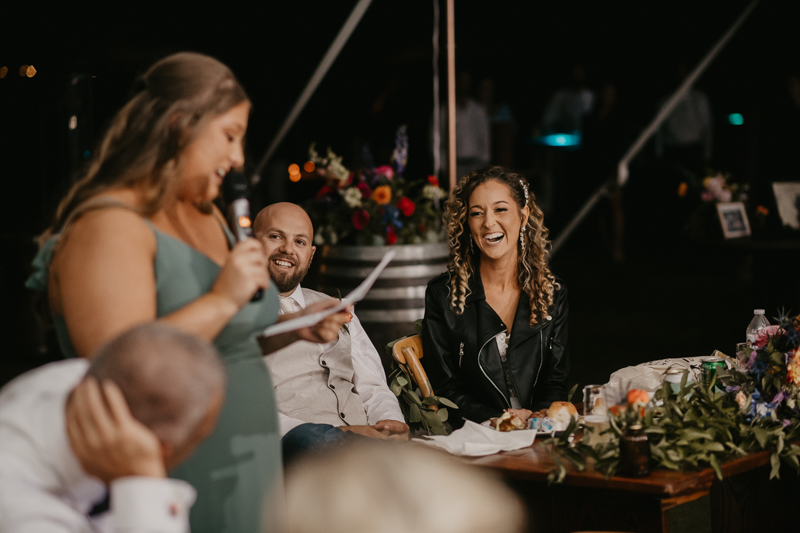 A stunning boho country wedding reception at Castle Farm in Snow Hill, Maryland by Britney Clause Photography