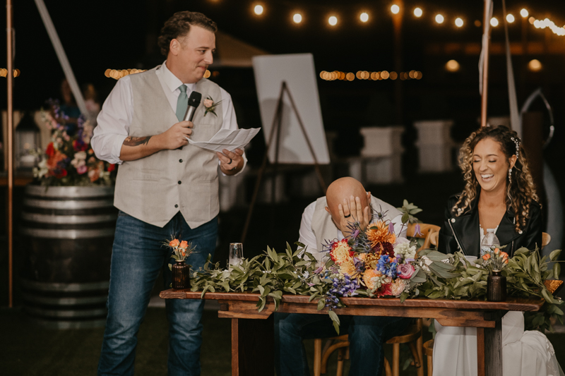 A stunning boho country wedding reception at Castle Farm in Snow Hill, Maryland by Britney Clause Photography