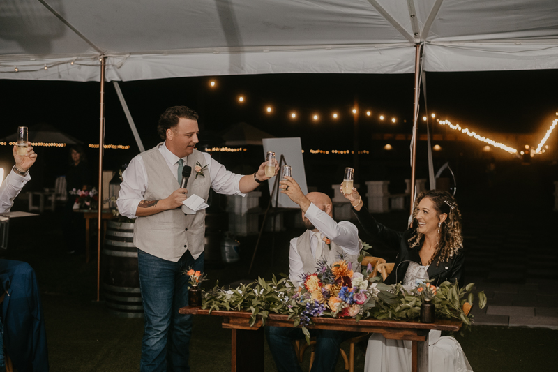 A stunning boho country wedding reception at Castle Farm in Snow Hill, Maryland by Britney Clause Photography