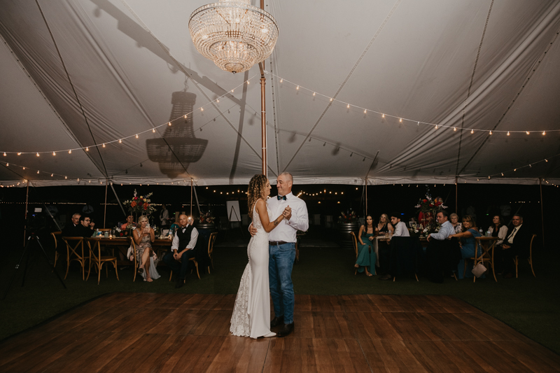 A stunning boho country wedding reception at Castle Farm in Snow Hill, Maryland by Britney Clause Photography