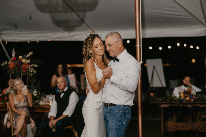 A stunning boho country wedding reception at Castle Farm in Snow Hill, Maryland by Britney Clause Photography