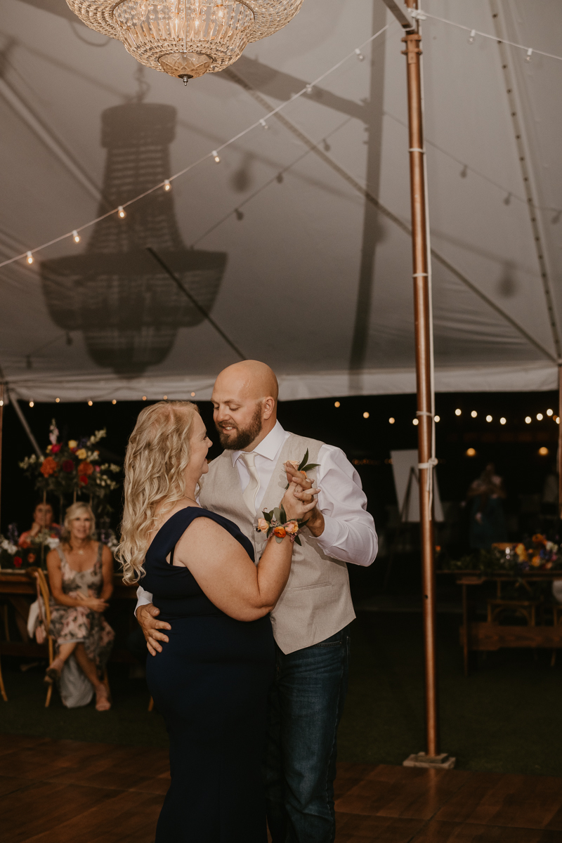 A stunning boho country wedding reception at Castle Farm in Snow Hill, Maryland by Britney Clause Photography