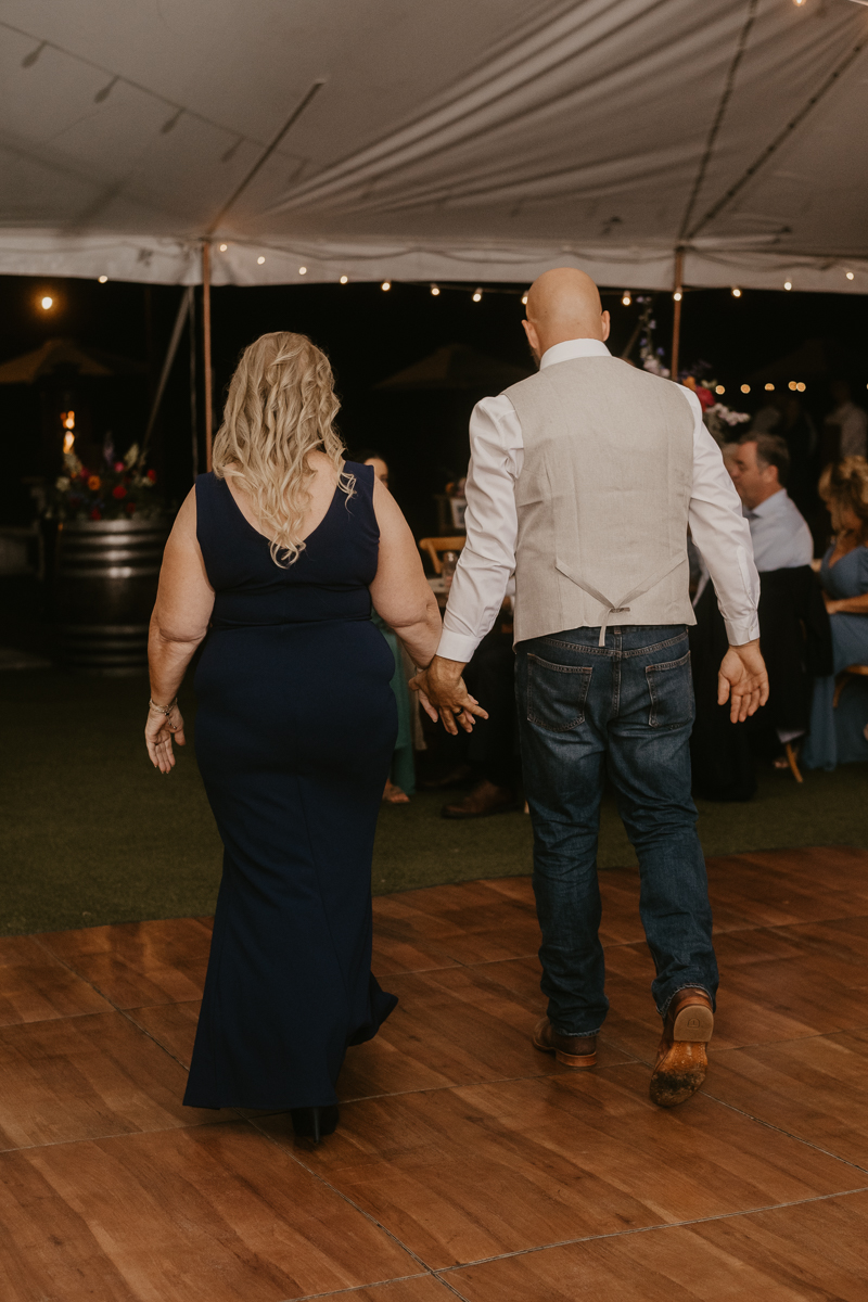 A stunning boho country wedding reception at Castle Farm in Snow Hill, Maryland by Britney Clause Photography